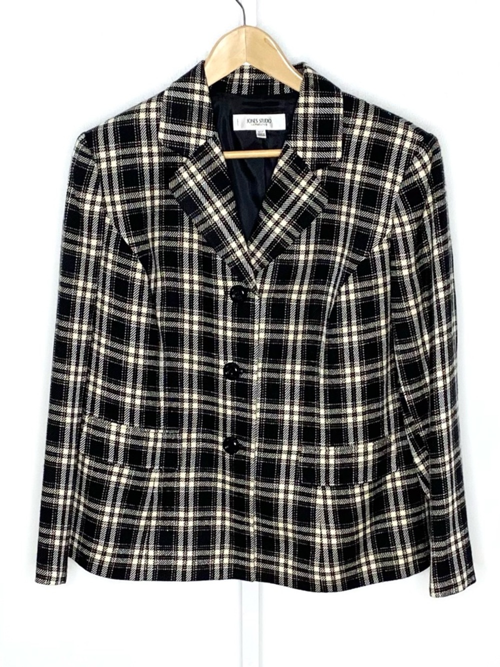 Jones Studio | Black/Cream/Tan Plaid Vintage 90/Y2K Model Off Duty Blazer Sz 14W
